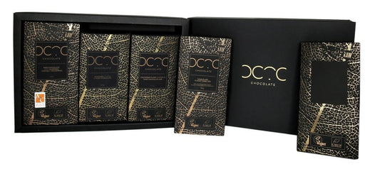 Schwarzes Geschenkset von COCOA mit 3 Pralinen und 2 Dragees, Bio, 700 g, hochwertige Kakaoschokolade, elegante Verpackung
