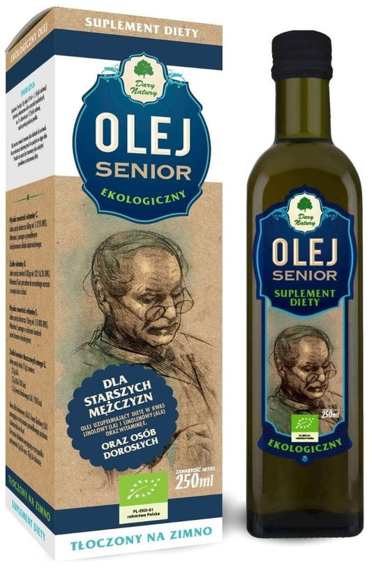 Bio Seniorenöl von DARY NATURY, 250 ml Flasche mit natürlichem Öl, ideal für ältere Hautpflege und gesunde Hautpflege.