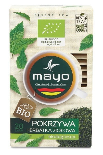 Bio Brennnesseltee von MAYO, 20 Teebeutel à 15 g, frischer grüner Kräutertee in Packung, ideal für natürliche Gesundheit.