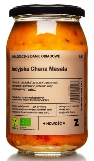 Bio Chana Masala in 900 ml Flasche von Zakwasonia, authentische indische Kichererbsen-Gewürzmischung in Glasflasche