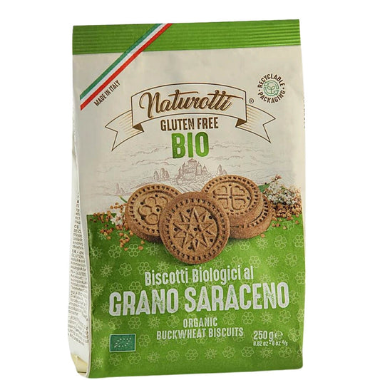 Glutenfreie Reis- und Buchweizenkuchen BIO von PASTA NATURA, 250 g, mit frischen, natürlichen Zutaten auf einem Teller.