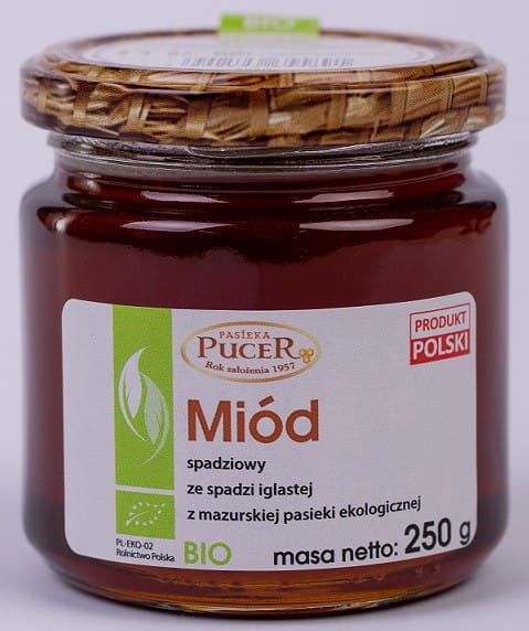 Bio Nadelhonig Honigtauhonig von PASIEKA PUCER in 250 g Glas, naturbelassene Bienenhonig mit dunkler Farbe und aromatischem Geschmack