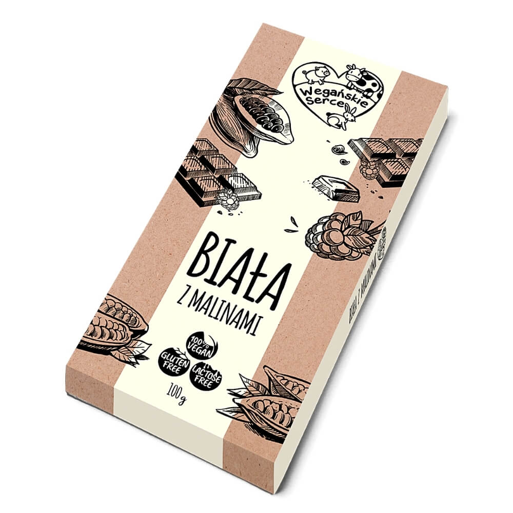 Weiße Schokolade mit Himbeeren 100 g VEGAN HEART