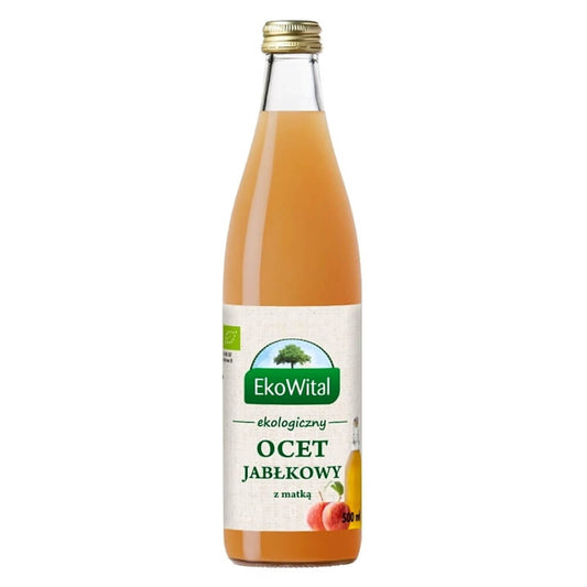 Bio Apfelessig von EKOWITAL in 500 ml Flasche, naturbelassen und unfiltriert, ideal für gesunde Ernährung und Kochen.