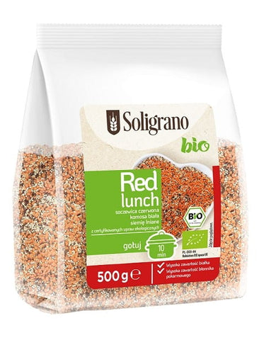 Rote Linsen mit weißem Quinoa und Leinsamen (rotes Mittagessen) BIO 500 g - SOLIGRANO