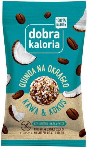 Kokossnack mit Quinoa und Kaffee von DOBRA KALORIA, glutenfrei, 24g, Eco Good, gesunder Snack in Verpackung