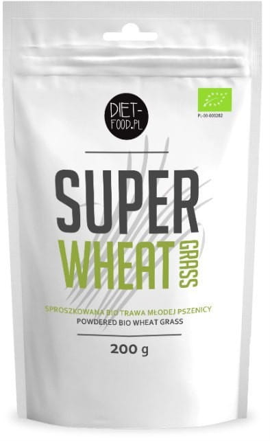 Pulverisiertes Weizengras von DIET FOOD, biozertifiziert, in 200g Packung, feines grünes Weizengraspulver für gesunde Ernährung