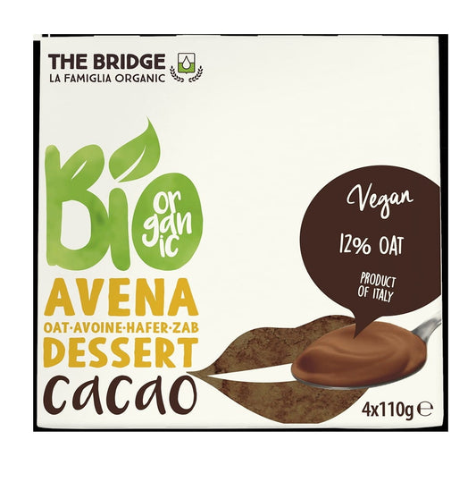 Haferdessert mit Kakao von THE BRIDGE, 4 x 110 g, cremiges pflanzliches Dessert mit Schokoladengeschmack, EKO zertifiziert