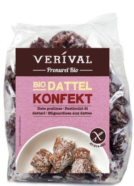 Dattelpralinen ohne Gluten von VERIVAL, 200g, mit natürlichen Zutaten, verführerische Süßigkeit ohne Gluten, EKO-zertifiziert