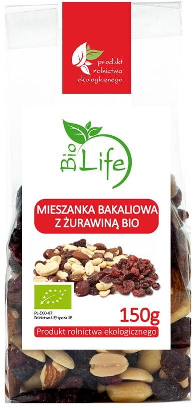 Eine Mischung aus Nüssen und Rosinen mit Preiselbeeren 150g EKO BIO LIFE