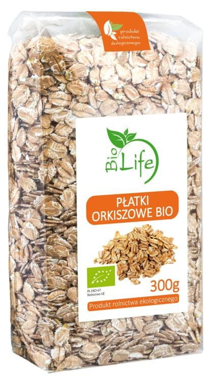 Bio Dinkelflocken in 300g Packung von BIO LIFE, naturbelassene und biologische Getreideflocken für Frühstück und Backen