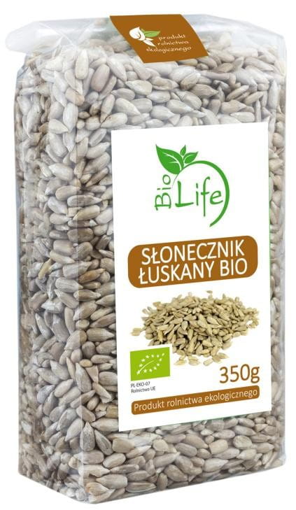 Geschälte Sonnenblumenkerne in 350g EKO BIO LIFE Verpackung, nährstoffreiche Bio Sonnenblumenkerne in natürlichem Zustand