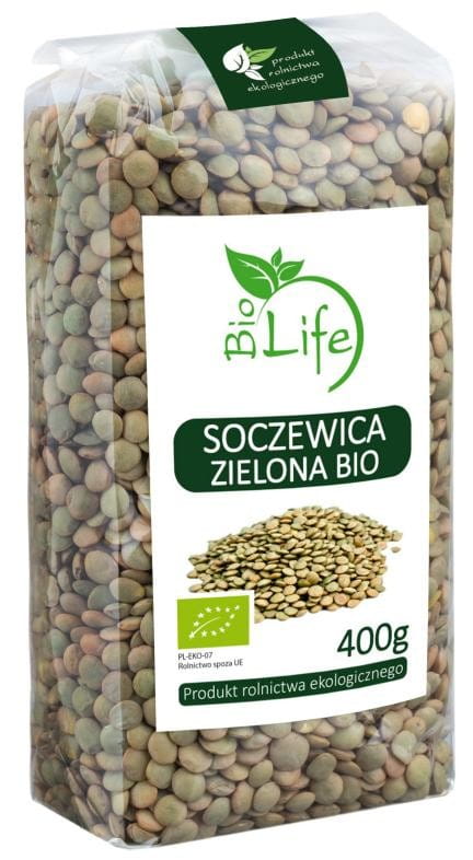 Grüne Linsen, 400g, Bio Life, EKO, frische getrocknete Hülsenfrüchte in Papiertüte, für gesunde vegane Gerichte