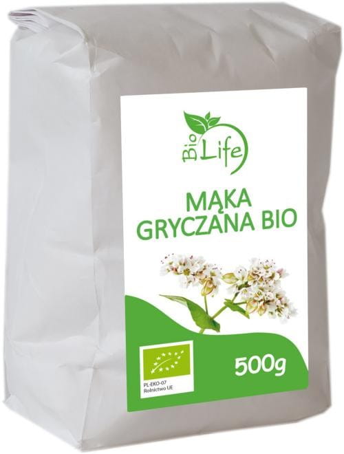 Bio Buchweizenmehl in 500g Packung von BIO LIFE, naturbelassenes, glutenfreies Mehl aus kontrolliert ökologischem Anbau