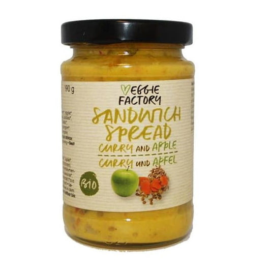 Veggie Factory Curry- und Apfelpaste in 190g Glas, biologisch, mit fruchtigen Apfel- und würzigen Curry-Aromen.