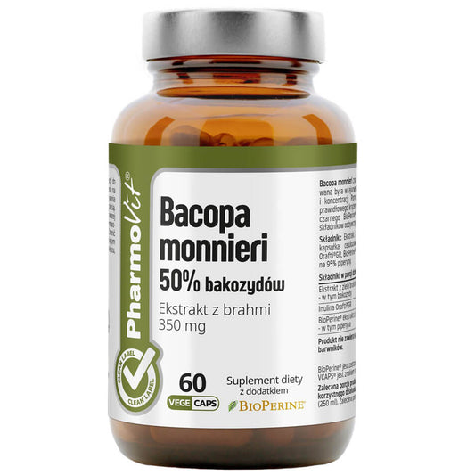 Bacopa monnieri Extrakt 50% Bacosid, 350 mg, 60 Kapseln von PHARMOVIT, natürliche Nahrungsergänzung für geistige Gesundheit