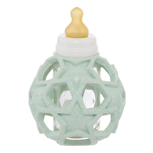 Nachhaltige HEVEA Glasflasche mit Gummimantel in Mint, 120 ml, ideal für Babys im Alter von 0-3 Monaten