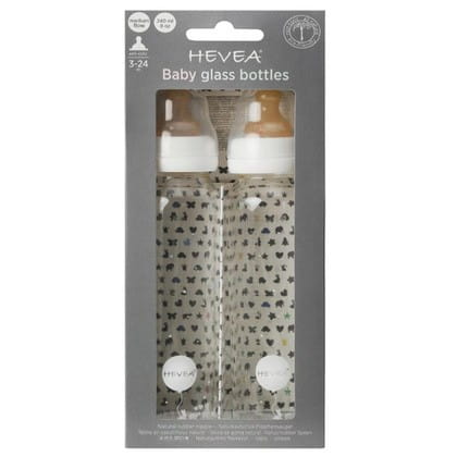 Glasflasche mit Gummisauger, weiß 3 - 24 Monate, 240 ml (2 Stück) - HEVEA
