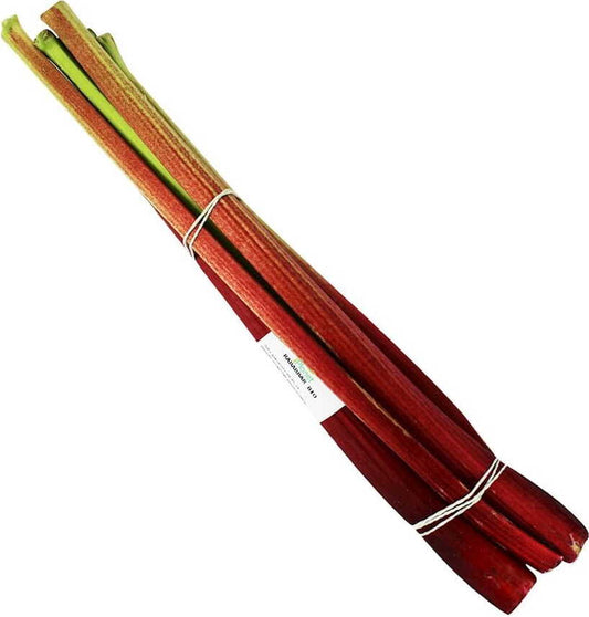 Frischer Bio-Rhabarber vom Bio Planet, polnisch, ca. 0,5 kg, grüne Stangen mit roten Spitzen, ideal für Desserts und Kuchen