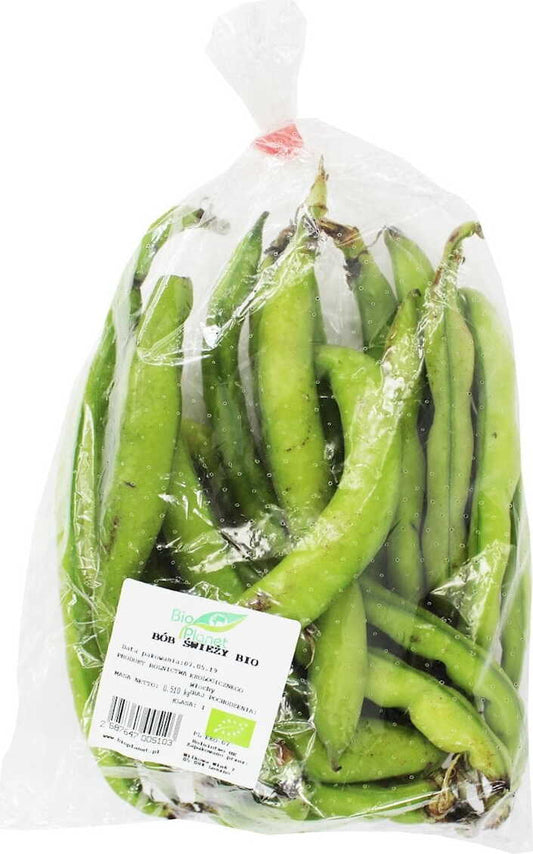 Frische Bio-Bohnen von BIO PLANET, ca. 0,5 kg, grüne Bohnen in einer transparenten Verpackung.
