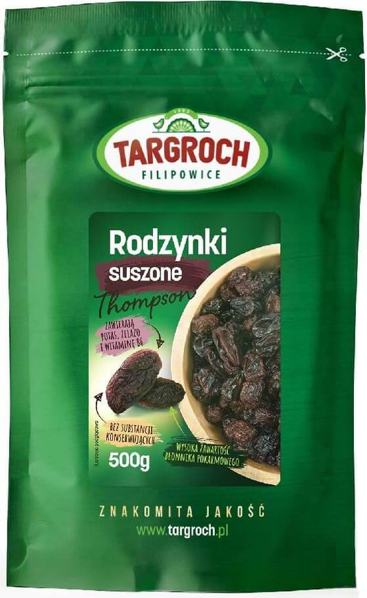 TARGROCH Thompson-Rosinen in 500 g Packung, fruchtige getrocknete Trauben in einer transparenten Verpackung