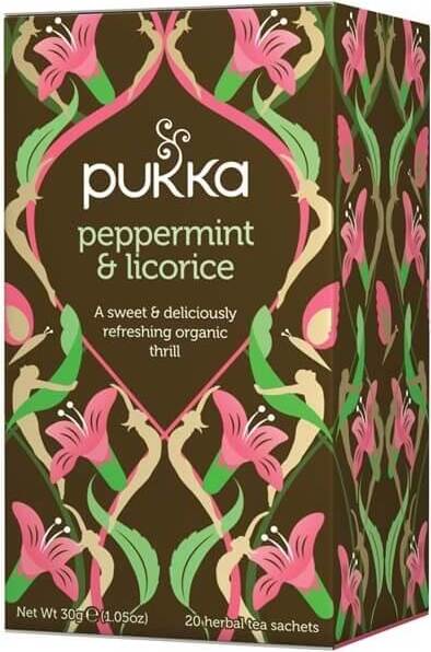 Bio Pfefferminz- und Süßholztäfelchen von PUKKA, 20 Teebeutel, frischer grüner Tee mit Minze und Süßholz, im Beutel verpackt