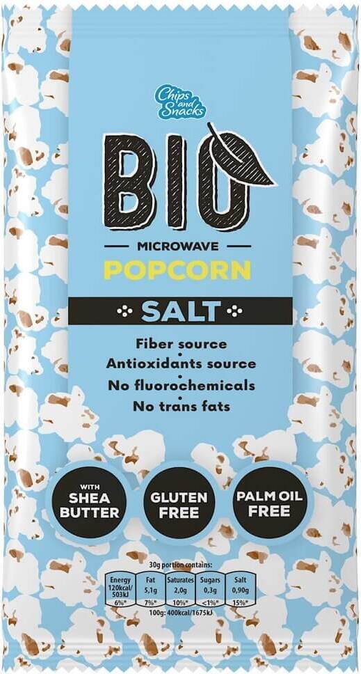 Bio gesalzenes Mikrowellen-Popcorn von POPCORN DO MIKROFALI, 90 g, knuspriger Snack in Tüte, frisch und lecker