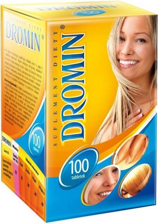 Dromin Haare Haut Nägel Tabletten von APIPOL FARMA, 100 Stück, Nahrungsergänzungsmittel für Haare, Haut und Nägel.