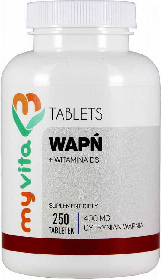 Calcium- und Vitamin D3-Tabletten von MYVITA, Calciumcitrat 400mg und 3,5mcg Vitamin D, 250 Stück in Tablettenform
