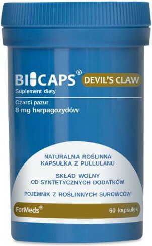 Bicaps Teufelskralle Teufelskralle Kapseln, 60 Stück, von FORMEDS, zeigt die braunen Kapseln in einer Packung