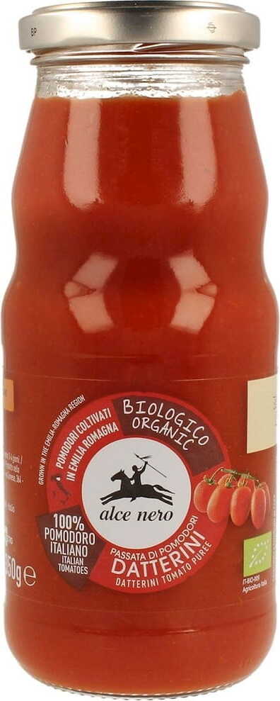 Biologische Passata-Tomatensauce aus Datteltomaten von ALCE NERO, 350 g, frische und aromatische Tomatensauce in Glasflasche