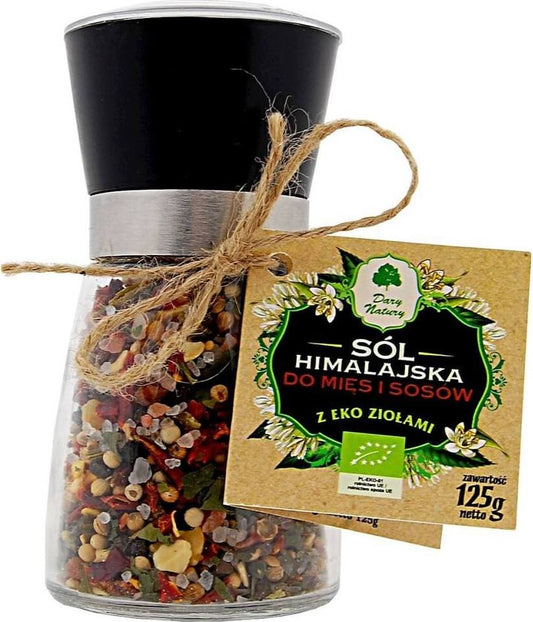 Himalaya-Salz in Kräuter-Mühle, bio, für Fleisch und Saucen, DARY NATURY, 125 g, naturbelassen, fein gemahlen