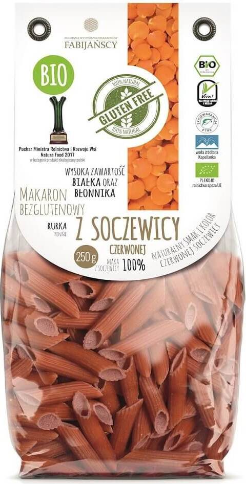 Nudeln aus roten Linsen, Penne-Tube, glutenfrei BIO 250 g FABIJAŃSCY