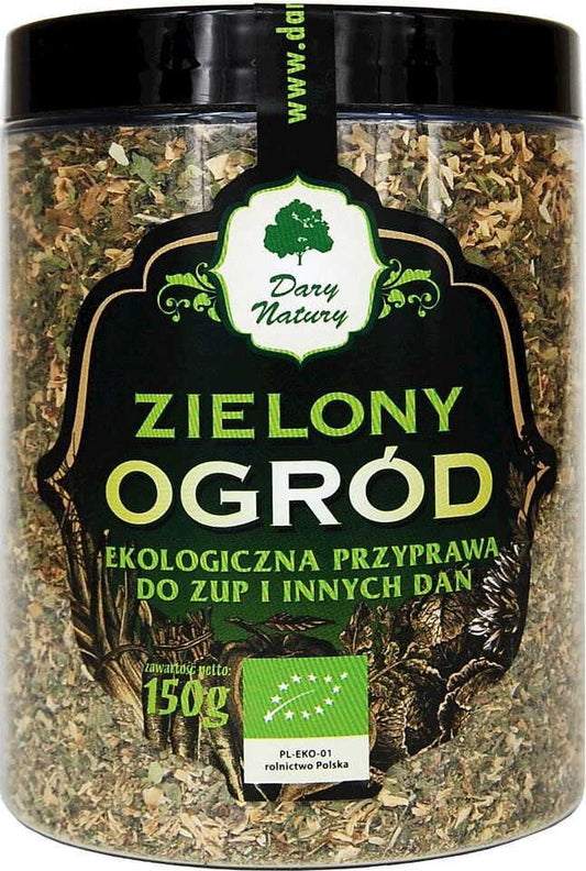 Grüner Garten BIO 150 g von DARY NATURY, getrocknete Kräuter in einer transparenten Verpackung, ideal für Naturgeschenke