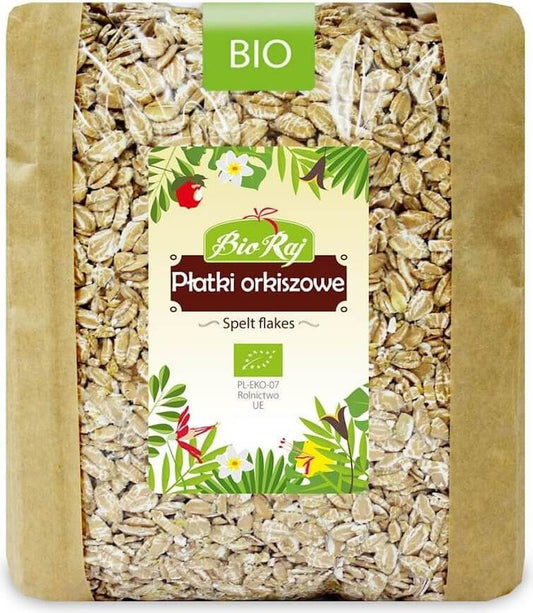Dinkel Flocken BIO von BIO RAJ in 1 kg Packung, frische, gesunde Getreideflocken für Frühstück und Backen