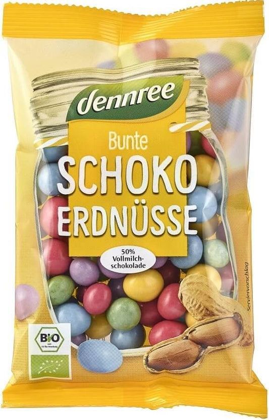 Mit Milchschokolade überzogene Erdnüsse in knusprigen bunten Schalen BIO 100 g - DENNREE