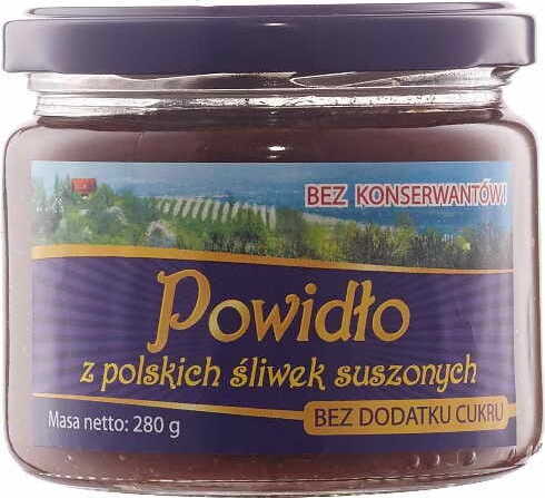 Getrocknete Pflaumenmarmelade in 280 g Glas von KALEIDOSKOP, cremige Textur und dunkle Farbe, ideal für Brot und Desserts