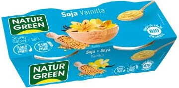 Bio Vanille-Soja-Dessert von NATURGREEN, cremig und vegan, in zwei 125 g Packungen, ideal für gesunde Ernährung.