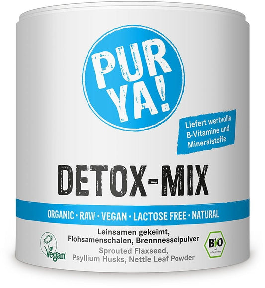 Bio Detox-Mix Rohpflanzenmischung von PUR YA!, 180 g, frische, rohe Pflanzen für Detox-Anwendungen, sichtbar in der Verpackung