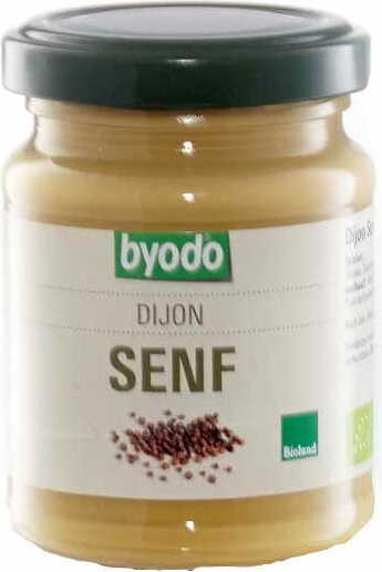 Bio Dijon-Senf von BYODO in 125 ml Flasche, cremige gelbe Senfmasse mit körniger Textur, ideal für Würzen und Marinieren