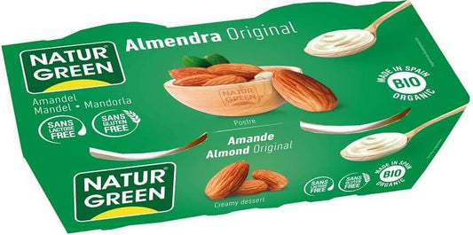 Glutenfreies Mandeldessert ohne Laktose von NATURGREEN, Bio, 2 x 125 g, cremige Mandeldessertschale in natürlicher Verpackung