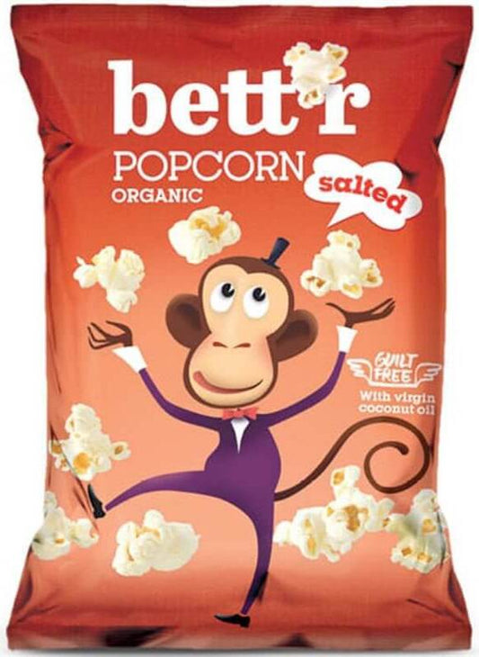 Gesalzenes BIO Popcorn von BETTR, glutenfrei und ohne Palmöl, in 60 g Packung, knuspriges Snack aus biologischen Zutaten