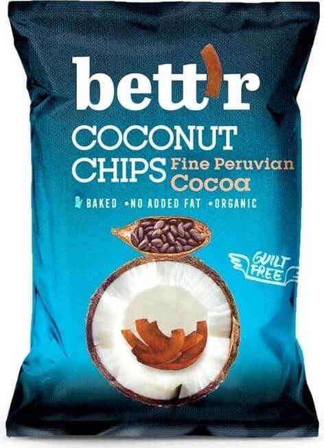 Glutenfreie Kakaochips mit Bio-Kakao von BETTR, 40 g, cremige braune Schokoladenstückchen in Verpackung