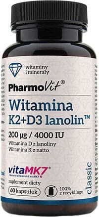 Vitamin K2 MK - 7 200 µg + D3 200 µg / 4000 und 60 PHARMOVIT Kapseln