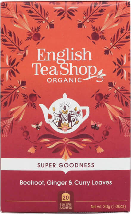 Bio Kräutertee mit Rote Beete, Karotte, Ingwer, Curryblättern und Petersilie in 20 Teebeuteln, von ENGLISH TEA SHOP