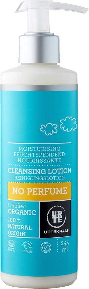 Sanfte biologische Gesichtsreinigungsmilch von URTEKRAM in 245 ml Flasche, ideal für empfindliche Haut, ohne aggressive Inhaltsstoffe