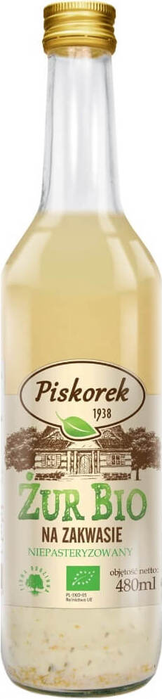BIO Sauerteig Sauerrahm von PISKOREK in einer 480 ml Packung, cremige Konsistenz, sichtbarer Sauerrahm in der Verpackung
