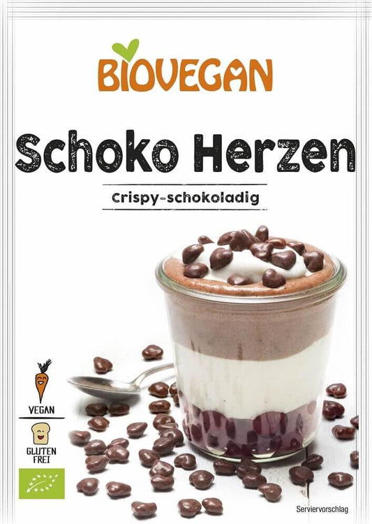 Dekoratives veganes Topping mit glutenfreien Schokoladenherzen, 35 g, BIO VEGAN, für Kuchen und Desserts.