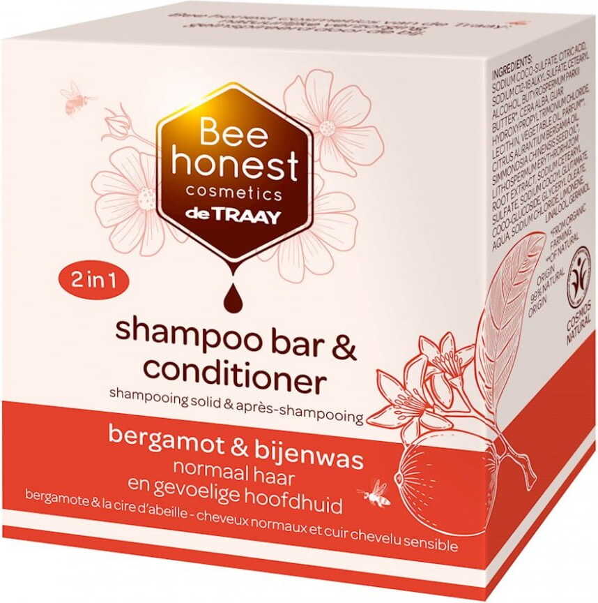 Shampoo und Conditioner für normales Haar und empfindliche Kopfhaut 2in1 in Bergamotteriegel und Öko-Bienenwachs 80 g - BEE HONEST