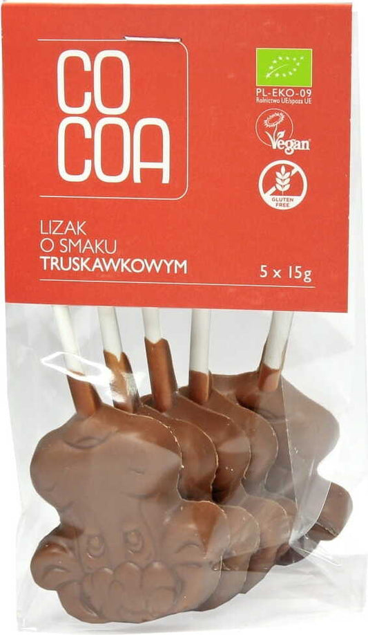 Glutenfreie Erdbeerlutscher BIO von COCOA, 5 Stück à 15 g, fruchtige Lutscher in einer transparenten Verpackung